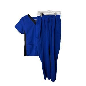 Scrubstar Scrub Set Women Top M V-neck Pants Medium Blue Drawstring Mismatched